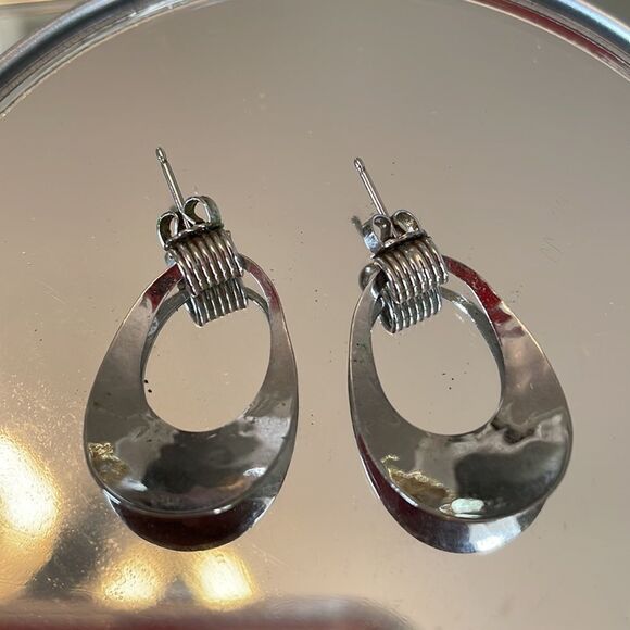 Carla Sterling silver open oval drop post earrings - Picture 3 of 5